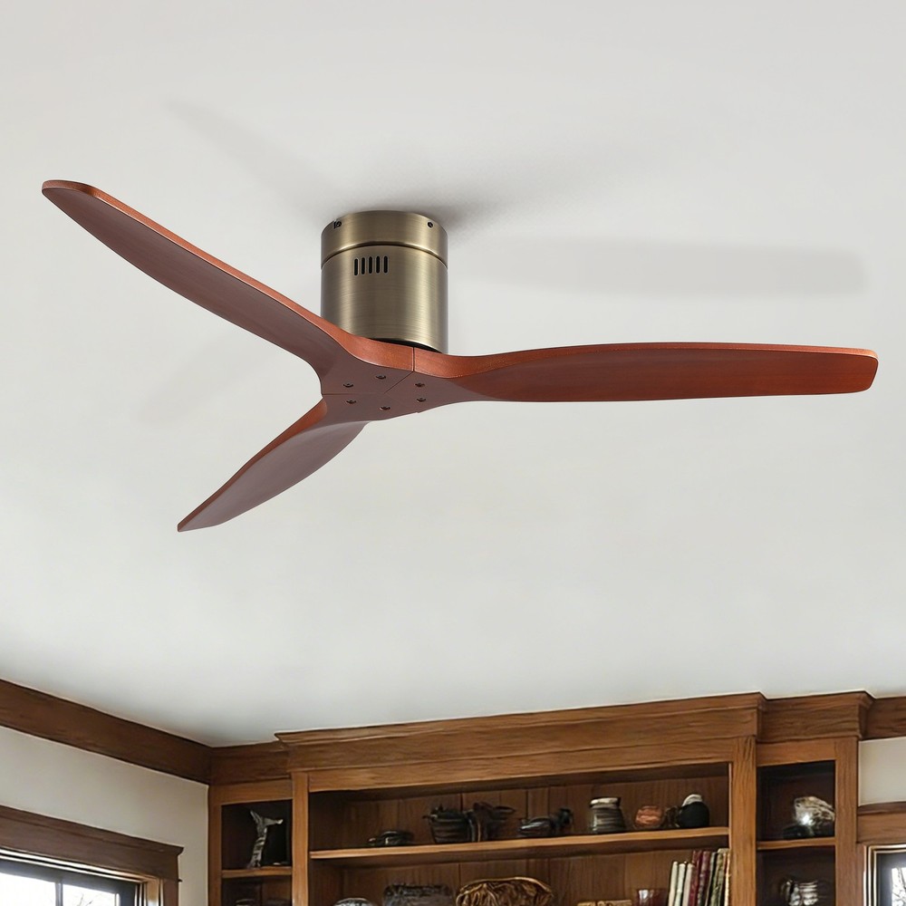 52" Solid Wood Flush Mount Ceiling Fan, Bronze, Reversible DC Motor