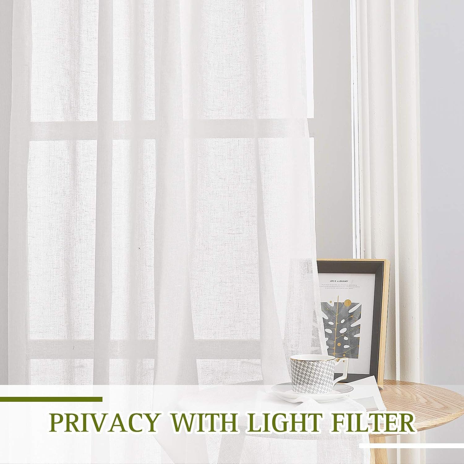 White Linen Kitchen Curtains 54 Inches Long, Grommet Short Curtains & Drapes Lin gallery