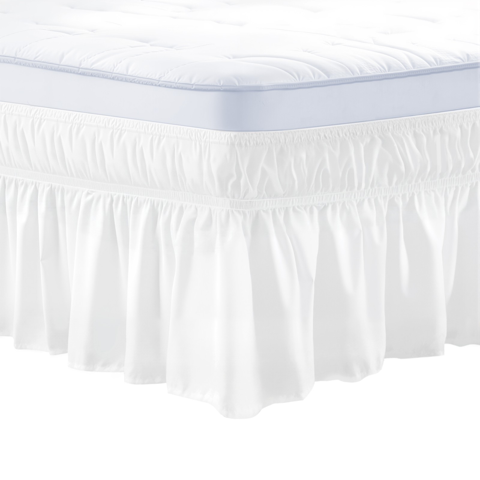 VEVOR Wrap Around Bed Skirt Dust Ruffle Queen Size 15 in Drop Adjustable Elastic gallery