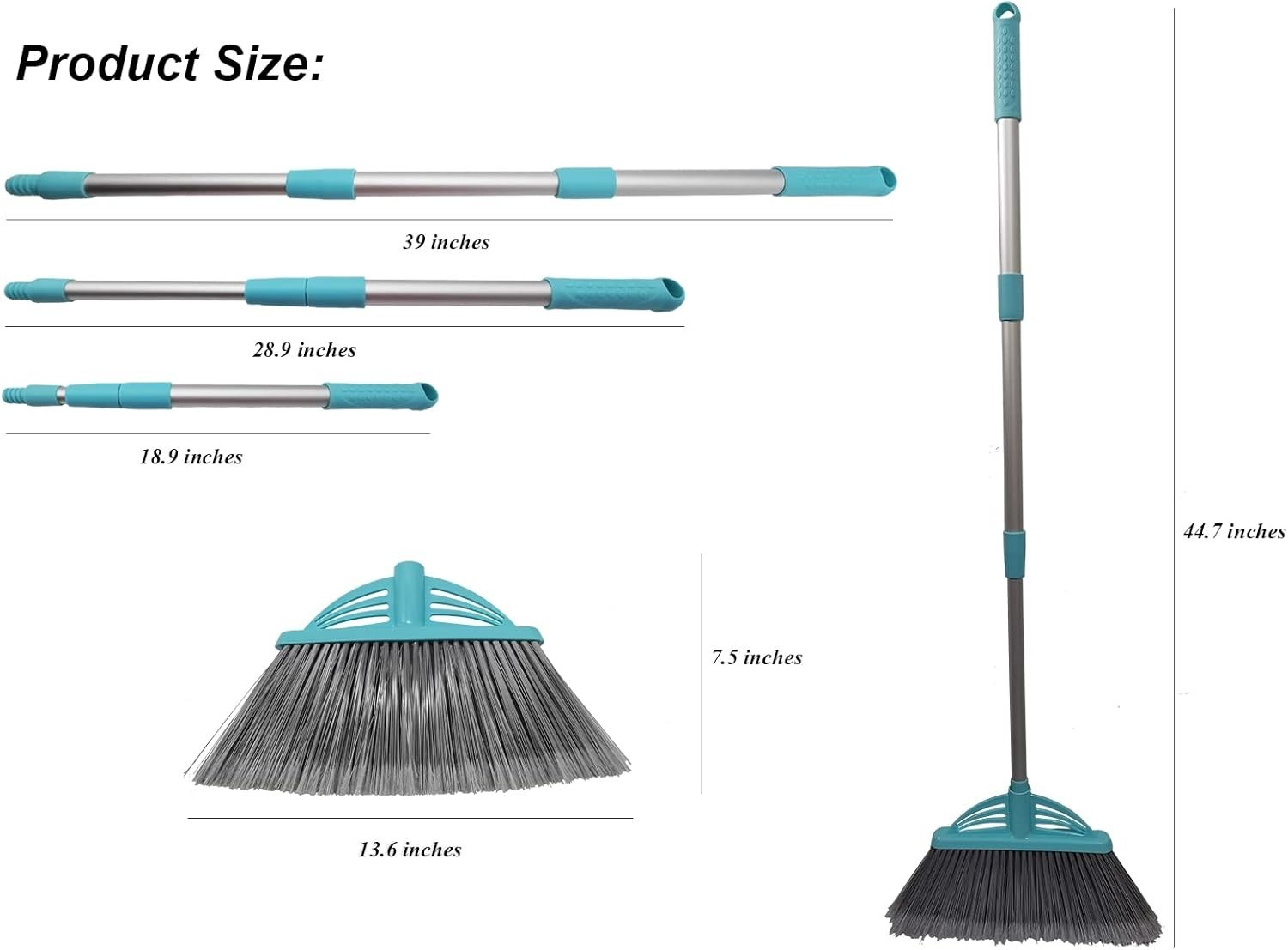 Three-Section Telescopic Aluminum Alloy Rod Long-Handled Broom Light Blue gallery