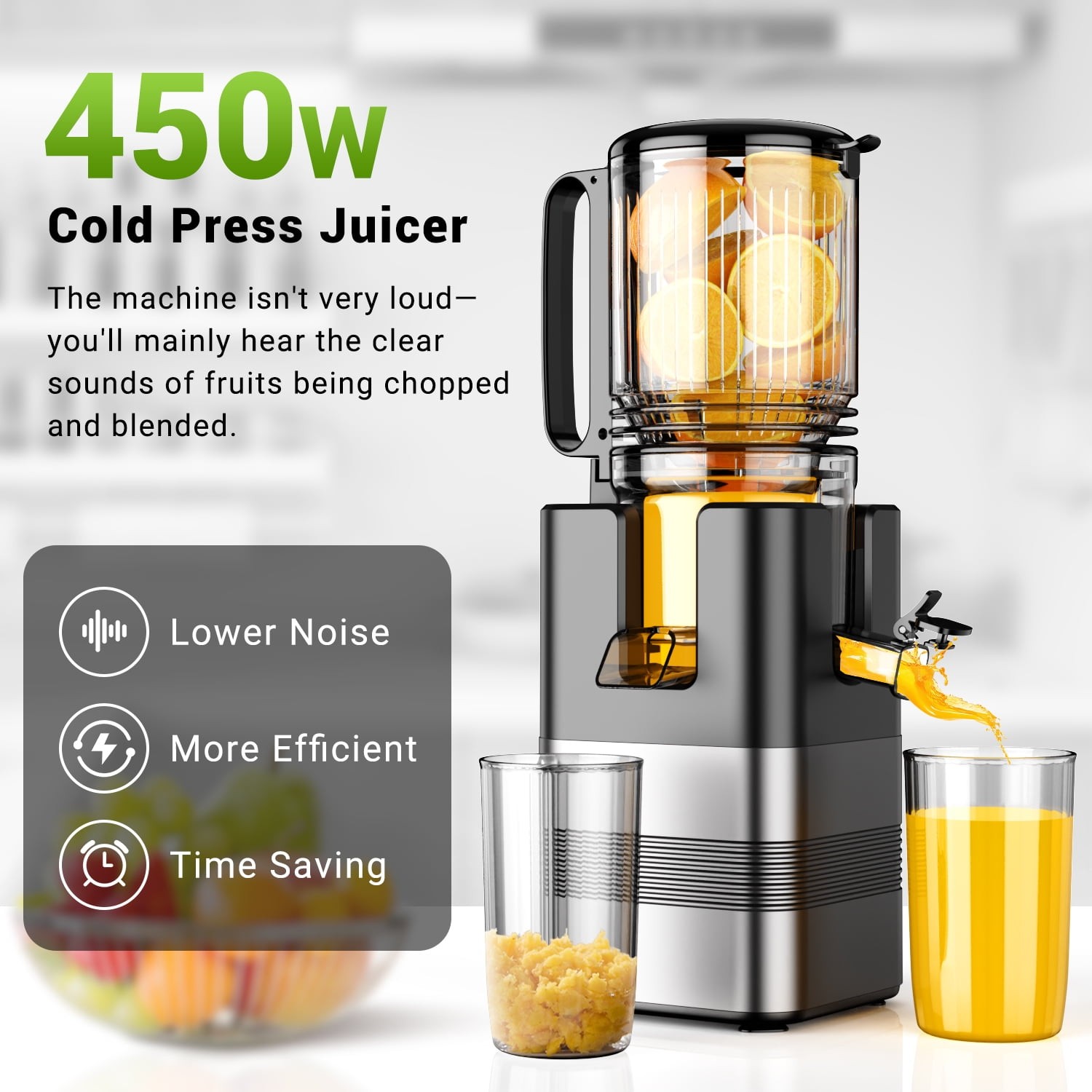 TINANA MP-802T Cold Press Masticating Juicer Machine, 5.4 In Wide Feed Chute, gallery