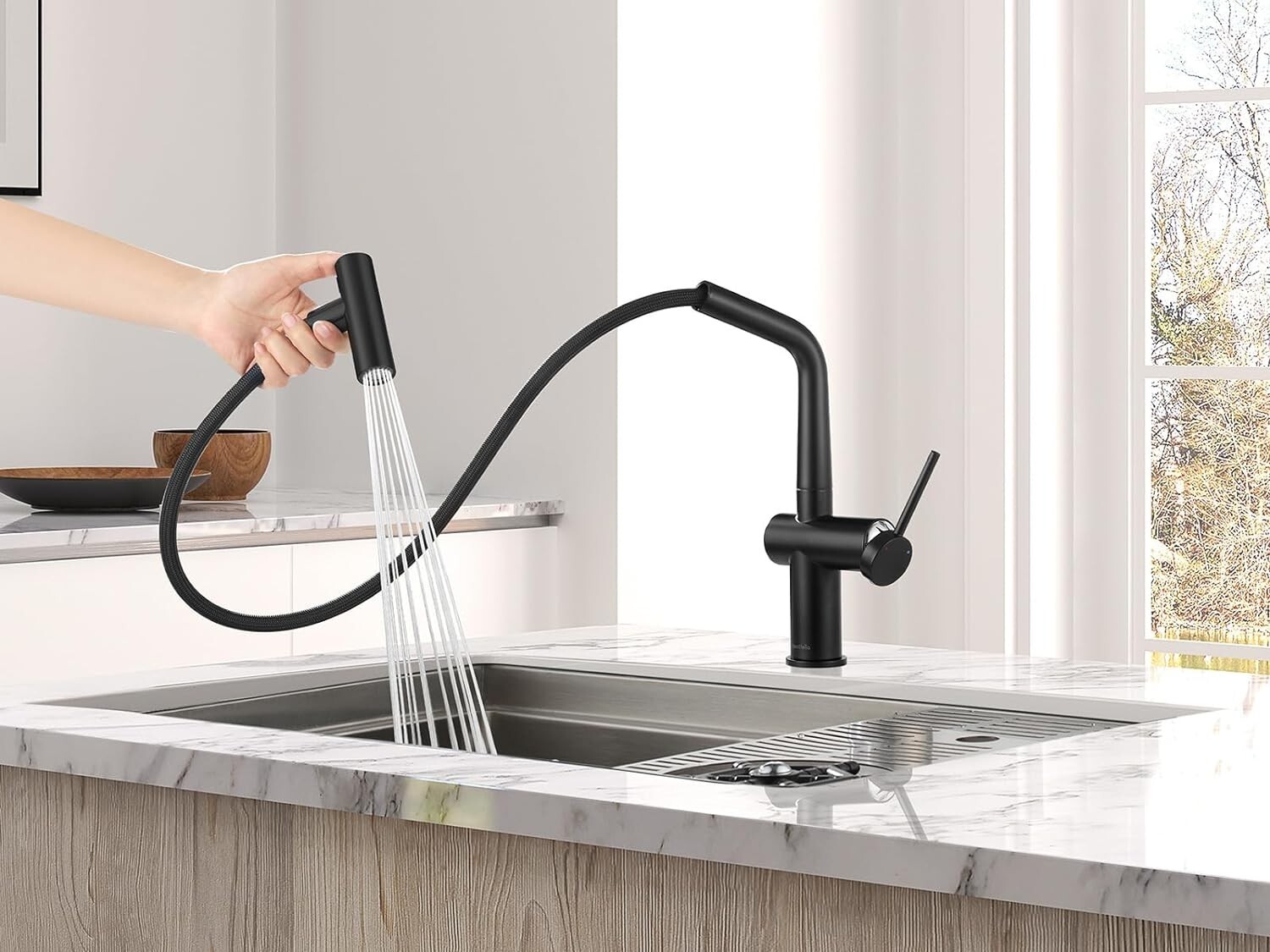 AguaStella® Matte Black Kitchen Sink Bar Faucet with Pull Down Sprayer gallery