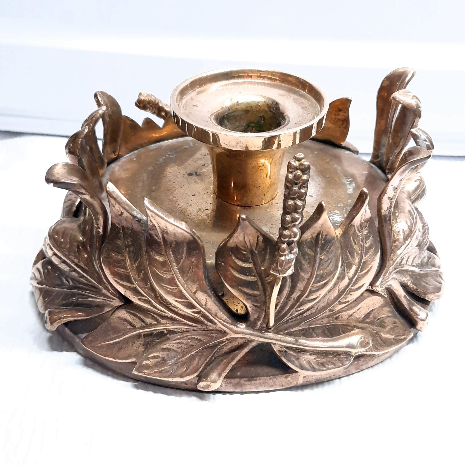 Vintage Chapman candlestick holder hurricane brass leaves candle ornate regency gallery