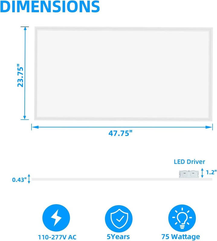 75W 2x4 LED Flat Panel, Edge-Lit, 0-10V Dimmable, 8400 lm, 120V-277V,5000K White gallery