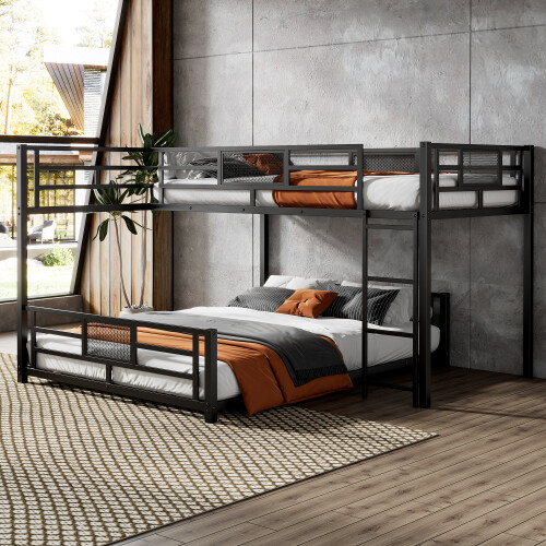 L-Shaped Loft Bunk Bed Twin Over Full Bunk Beds Heavy Duty Metal Beds Bedframes gallery