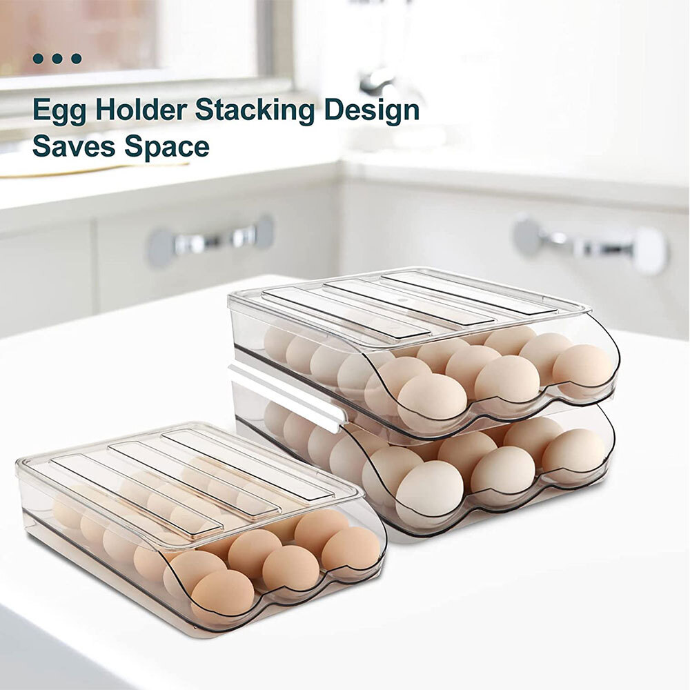Set of 2 Auto Rolling Storage Container 18 Egg Tray Fresh Storage Box For Fridge gallery