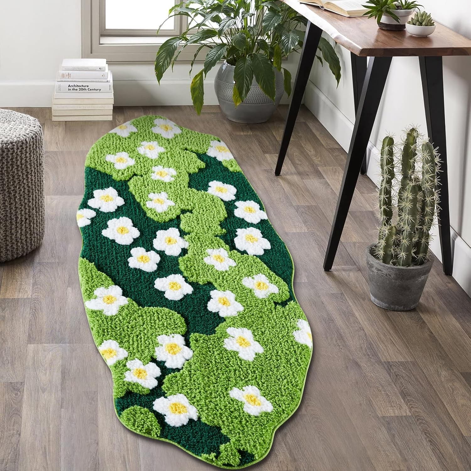 Cute Green Floral Bathroom Runner Rugs Extra Long Bath Mat 24''W x 60''L Non Sli gallery