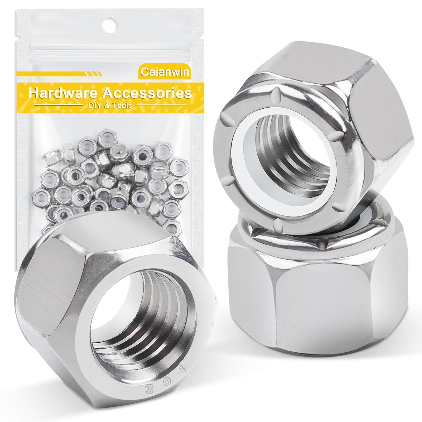 Caianwin 100Pcs #10-24 Nylon Insert Hex Lock Nuts A2 304 #10-24, Silver gallery