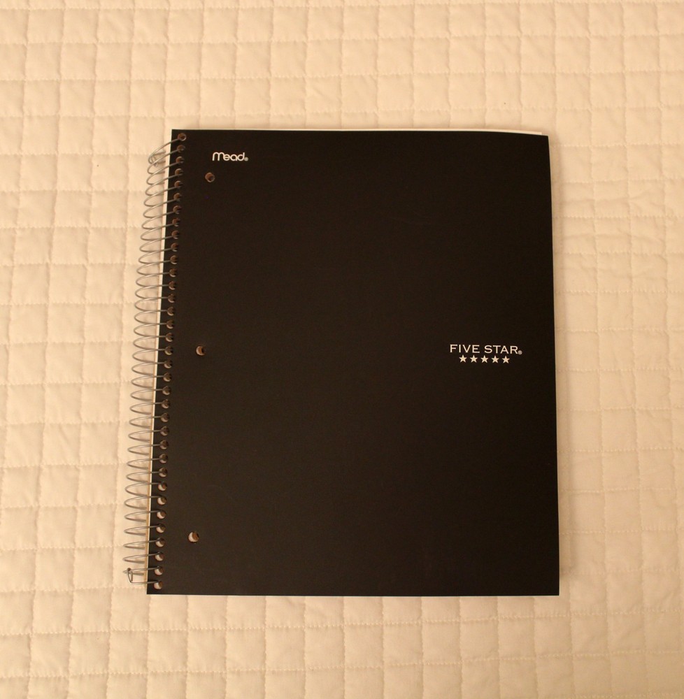 Five Star 3 Subject Notebook Black College Ruled Spiral Bound
