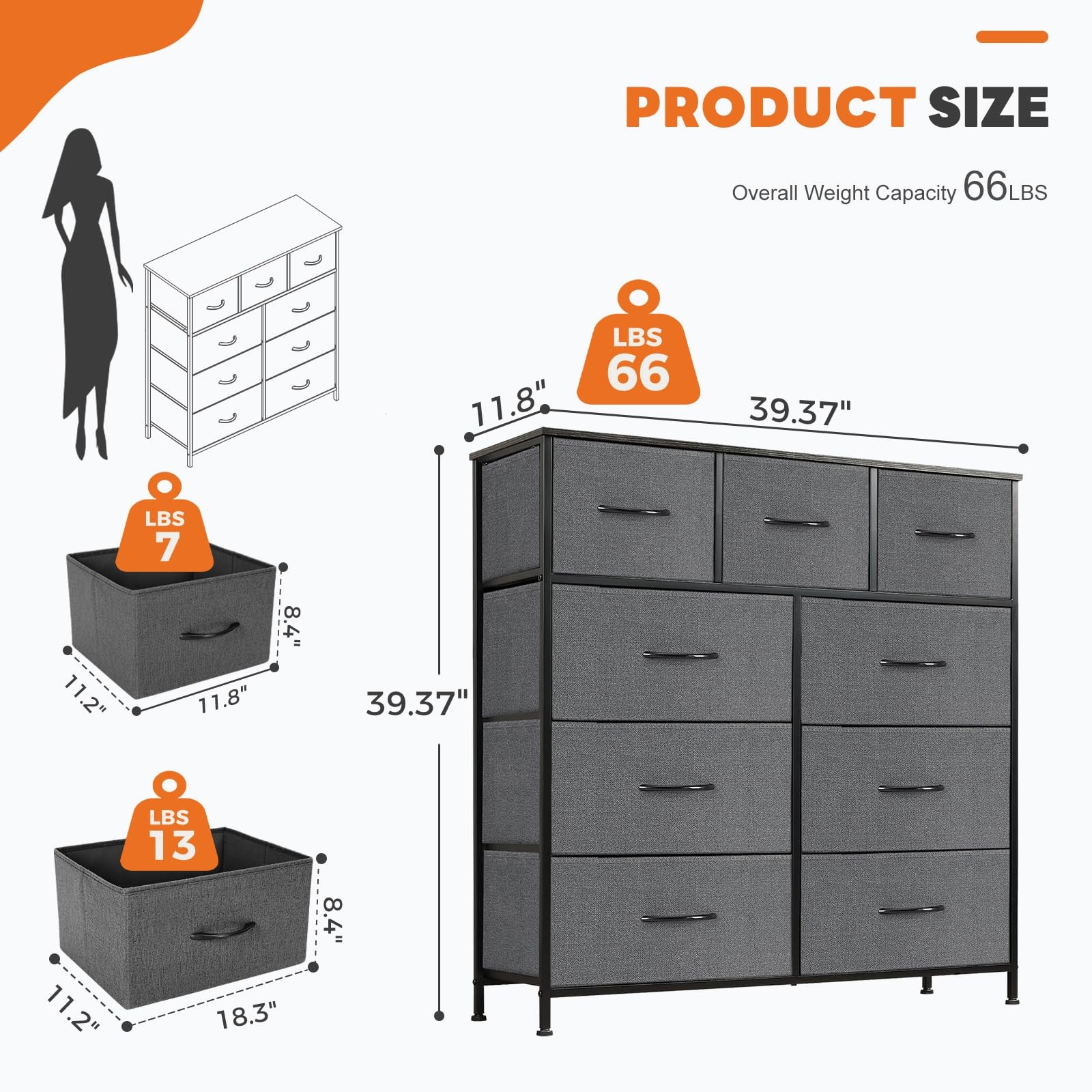 Fabric Dresser Storage Tower 9 Drawer Organizer Grey CAB-9BC-GY Sweetcrispy gallery