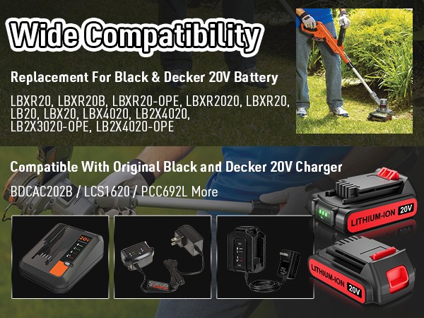 2PACK NEW 20V Lithium-ion Battery / Charger for BLACK DECKER 20 Volt LBXR20 LB20 gallery