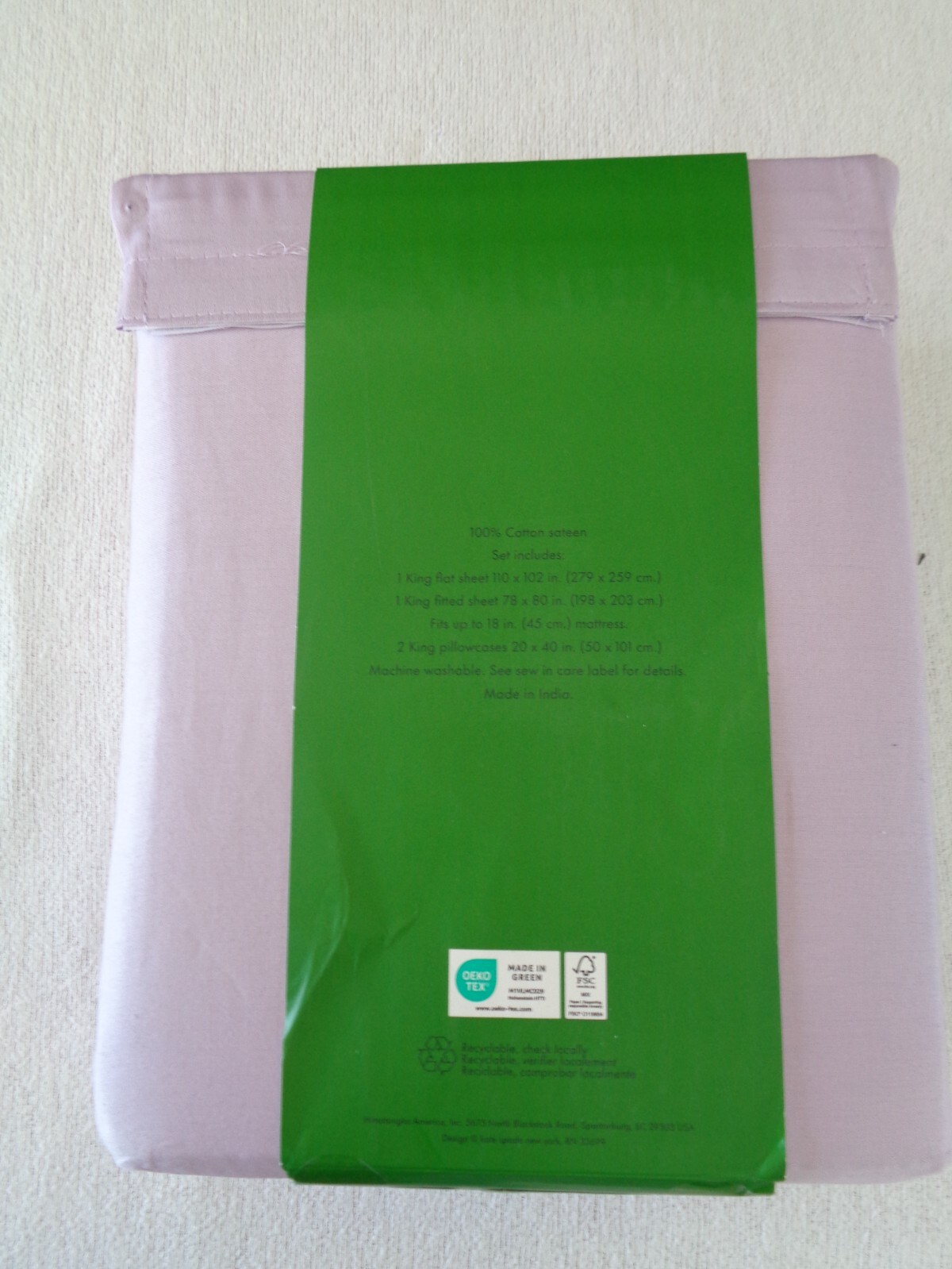 KATE SPADE XDEEP KING 100% Cotton Sateen sheet set - purple gallery