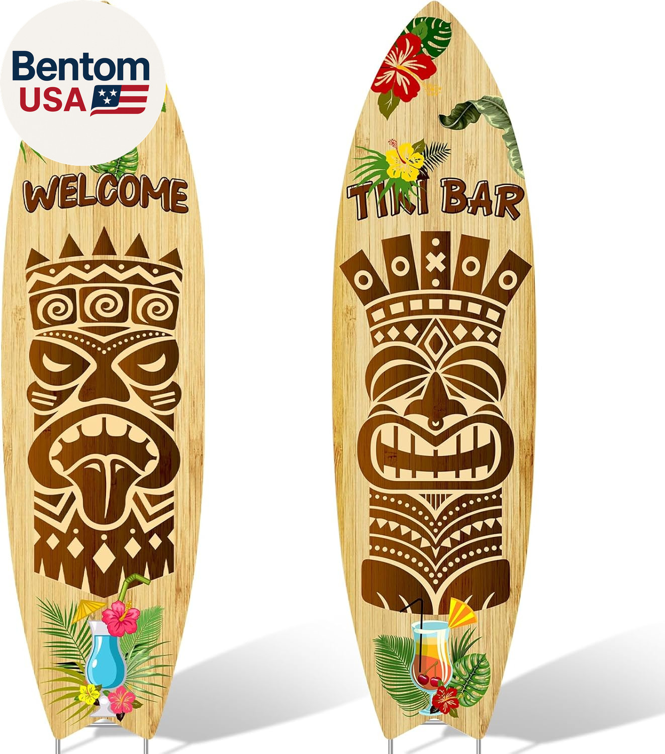 2 PCS Tiki Bar Surfboard Yard Signs Surfboard Beach Signs with Stakes Hawaiian L gallery