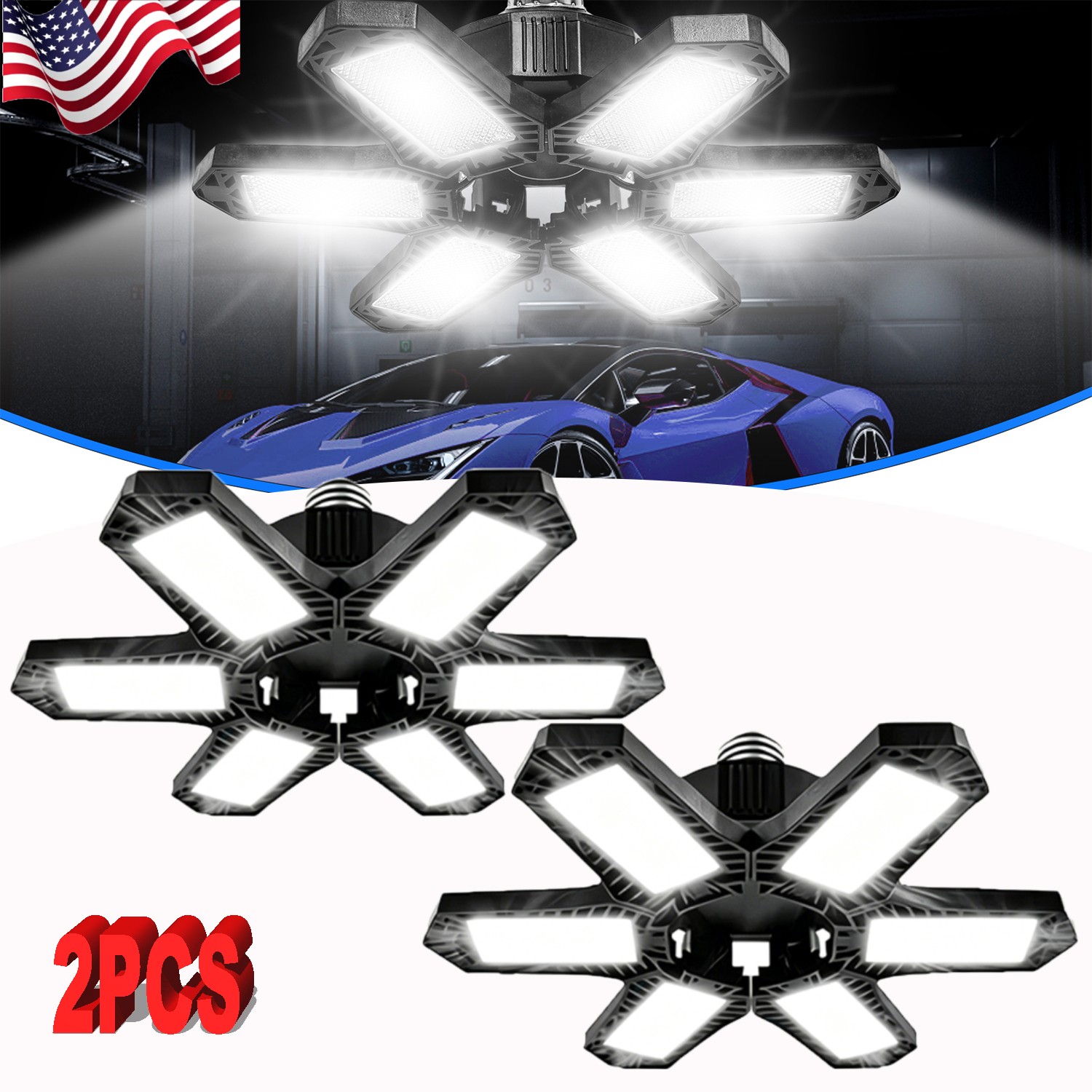 2Pack LED Garage Light 600W 12000000LM Deformable Bright Shop Ceiling Bulb Lamps gallery