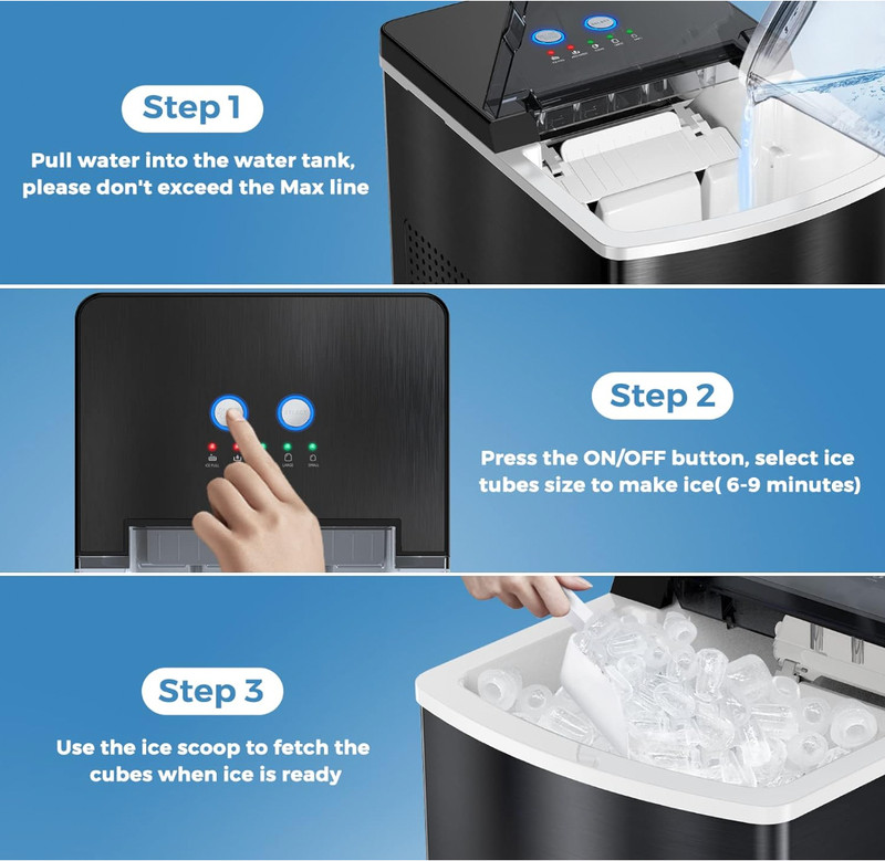 Ice Maker Machine for Countertop, Freezimer 33 lbs/24Hrs, 9 Cubes Ready in 6 Min gallery