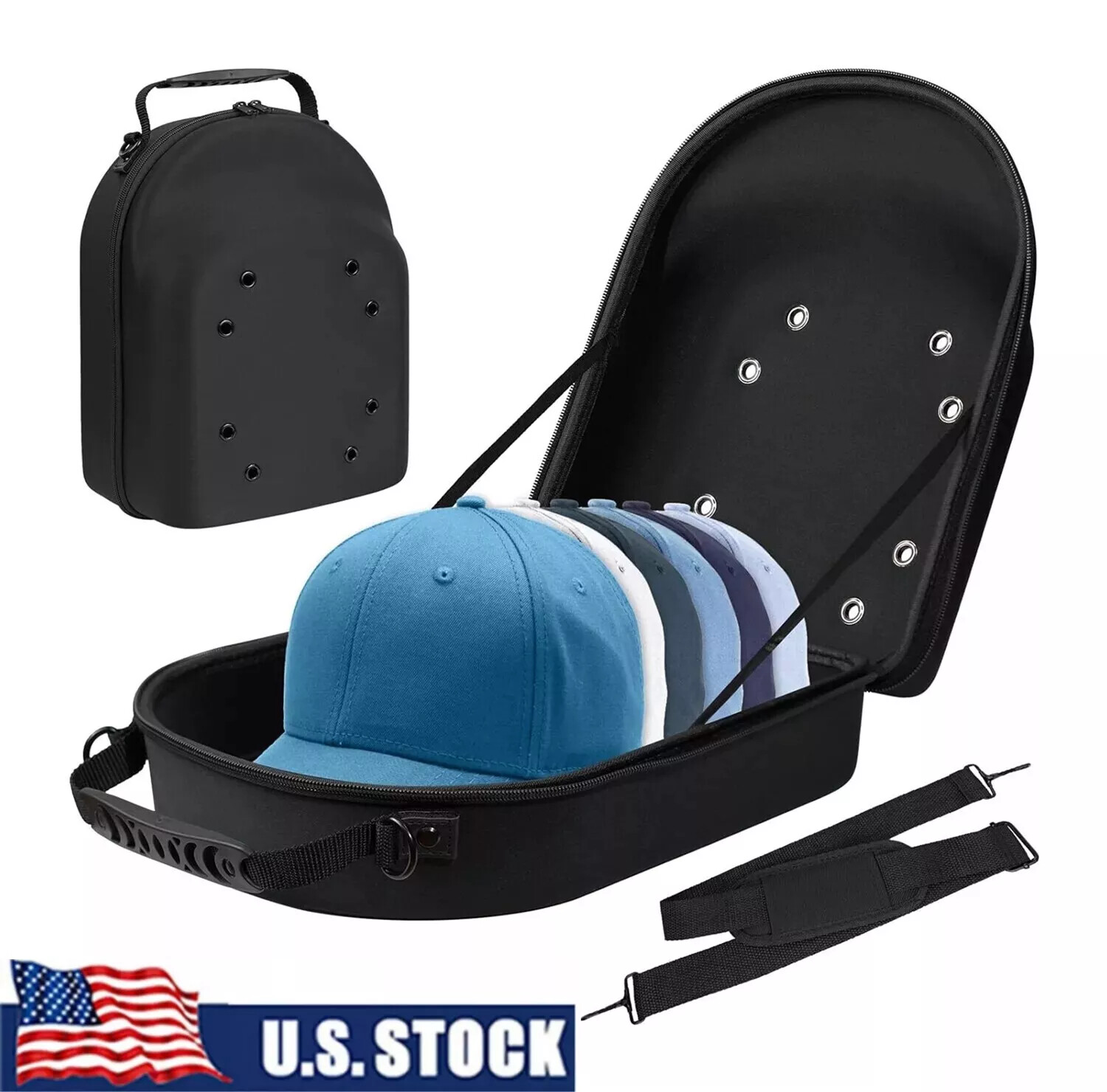 Baseball Cap Carrier Hat Box Travel Case for Hats Caps Fits 6 Hats Black Zipper. gallery