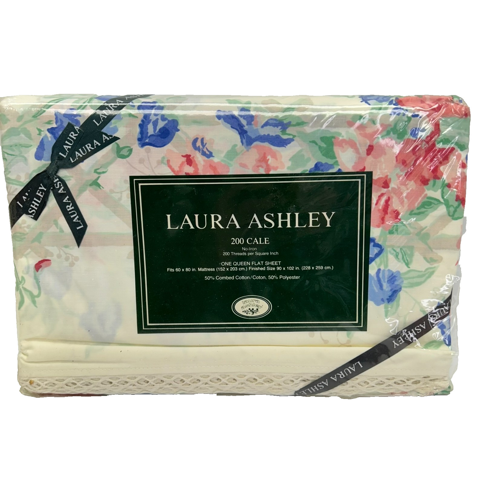 Laura Ashley Single Queen Size Flat Bed Sheet Quilted Floral 60 x 80 Vintage gallery