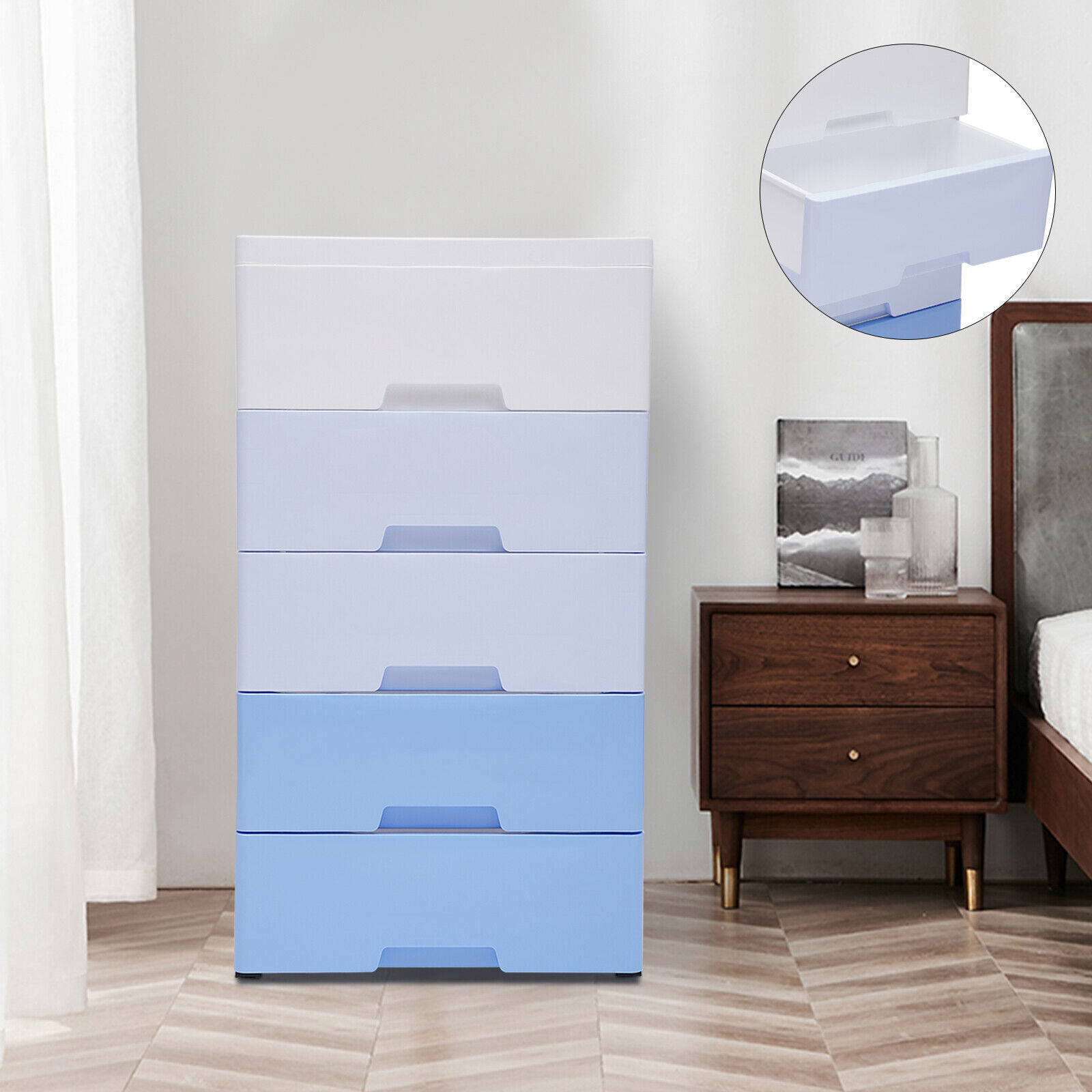 5-Tier Plastic 5 Drawers Dresser Storage Cabinet Bedroom Chest Closet Organizer gallery