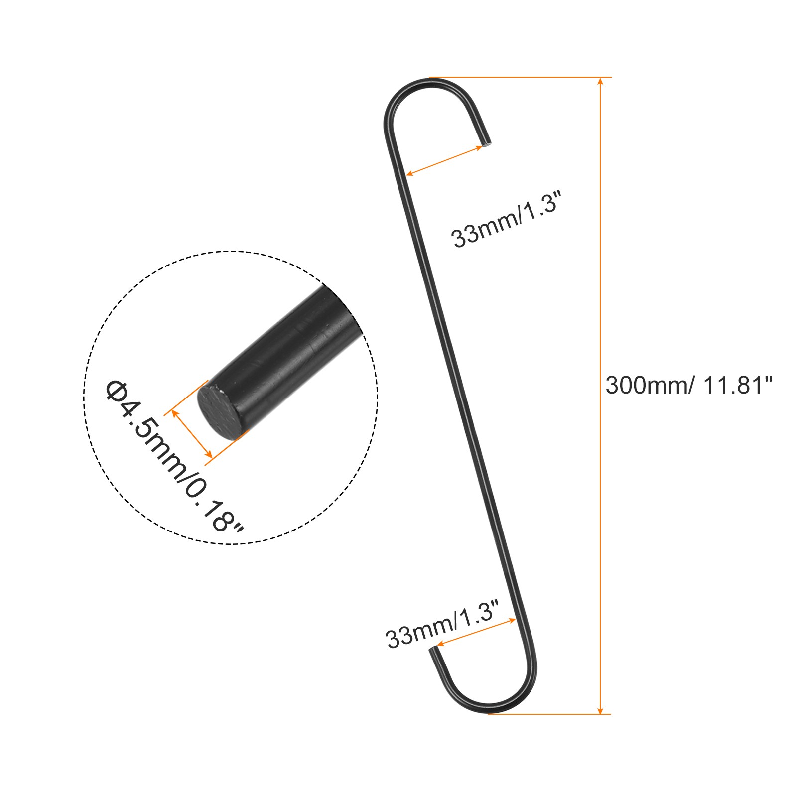 S Hanging Hooks 12 inch/300mm Extra Long Steel Hanger Black 2Pcs gallery