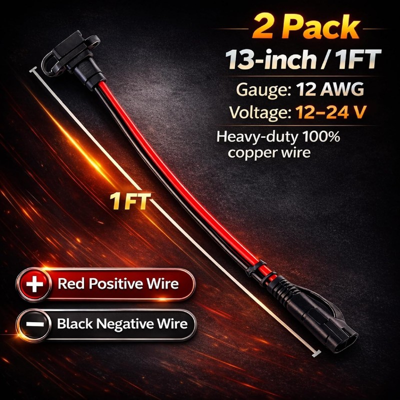 Bates 1FT SAE Quick Connector Harness, 12AWG, Waterproof 2-Pack for Secure Power gallery