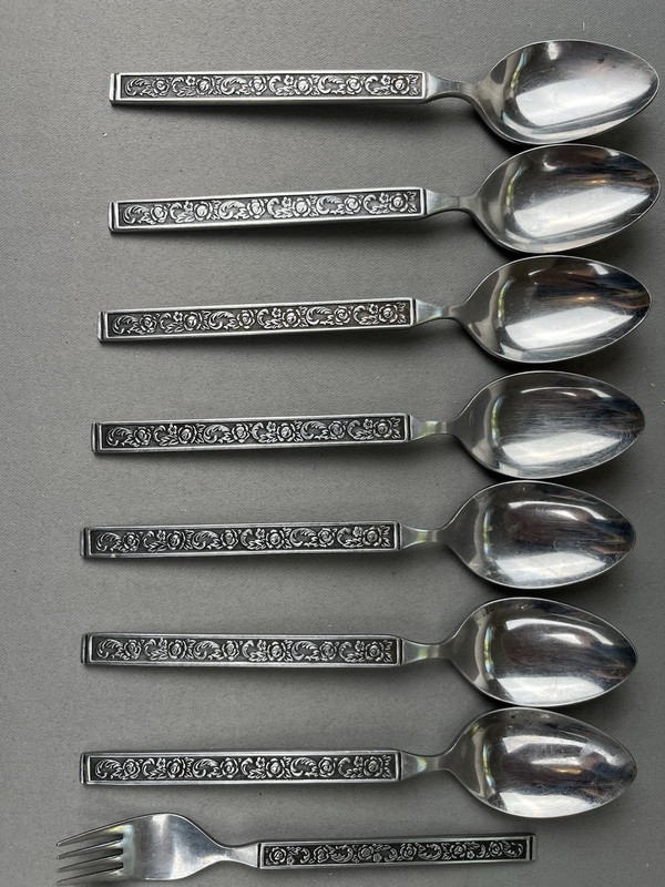 Vintage Interpur Stainless Flatware Rose Silver-tone Flatware 39 pc Japan gallery