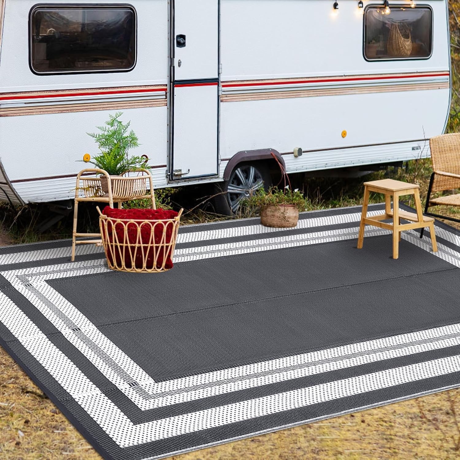 Outdoor Rug Waterproof Reversible Plastic Straw Mat for Patio Camping RV Porch gallery