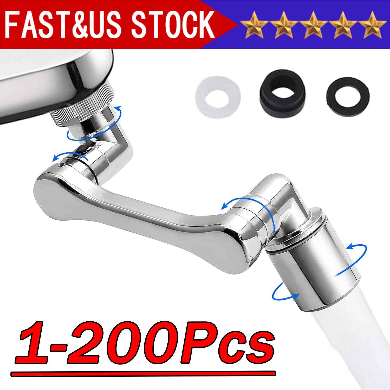 Extension Rotate Faucet Extender Arm Tap Universal 1080° Swivel Head Chrome ABS gallery