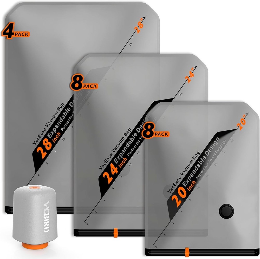 Vacbird Rechargeable Wireless Pump Travel Storage Bags Set - 20 Pack Portable Sp