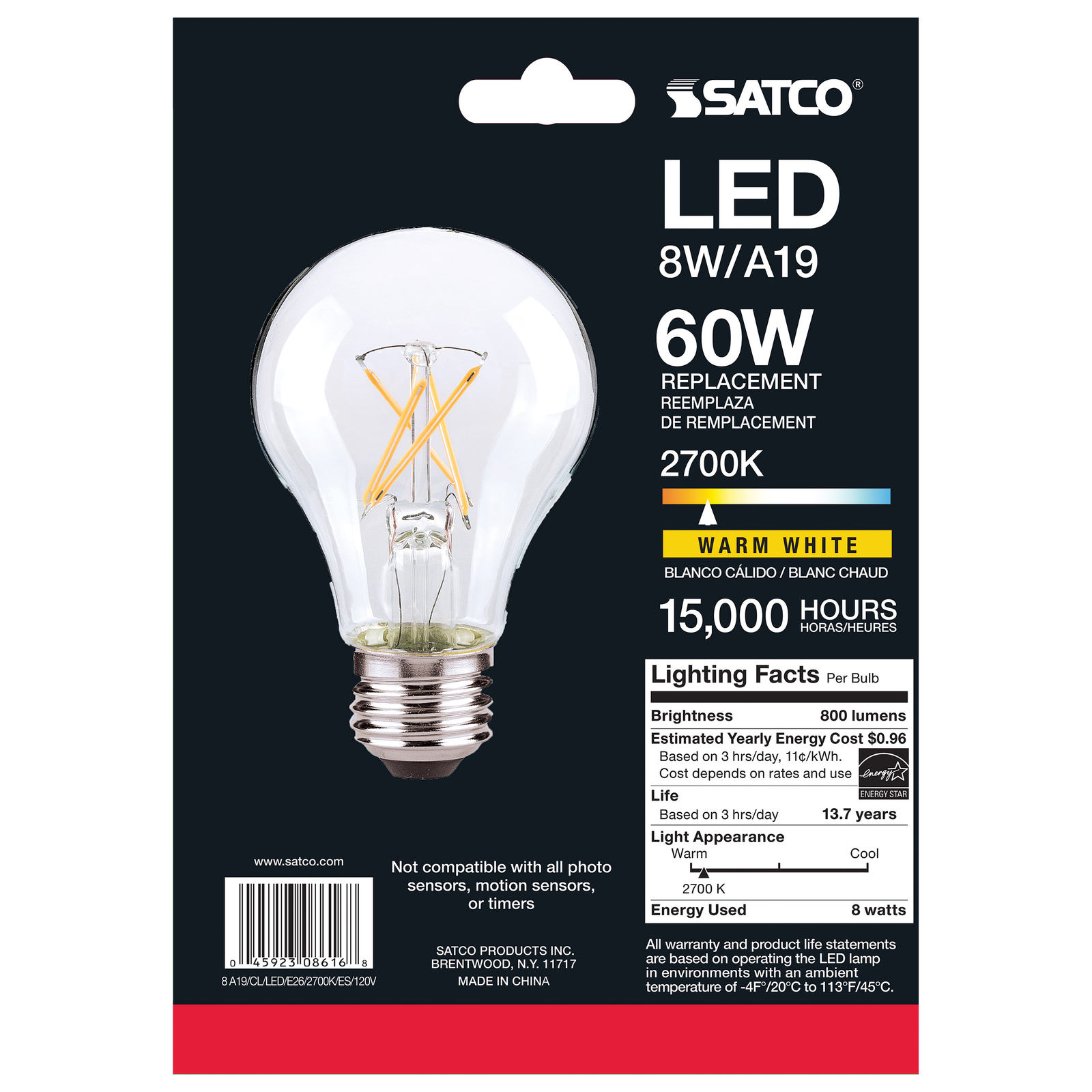 7W =60W Dimmable 800 Lumen A19 LED Filament 27K Warm White Clear E26 Base Bulb gallery