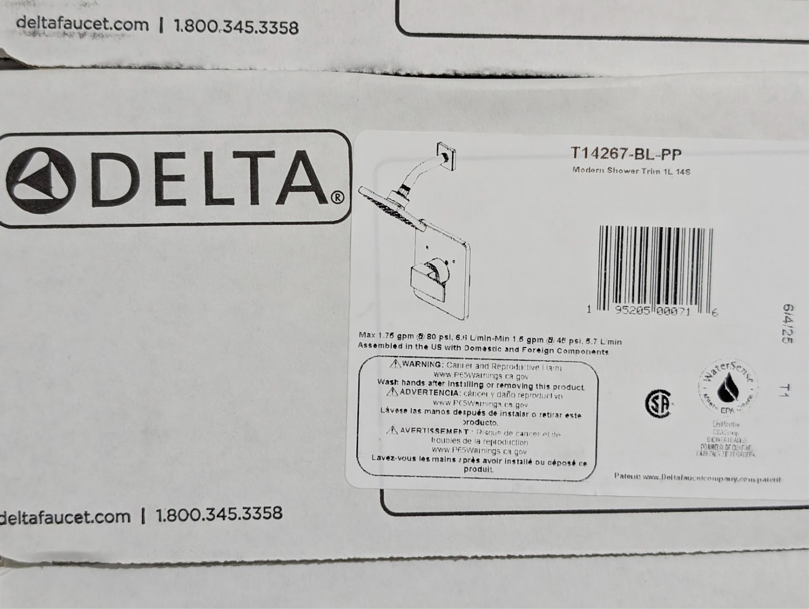 Delta Modern 14 Series Shower Trim Kit, Matte Black, Single Handle T14267-BL-PP gallery