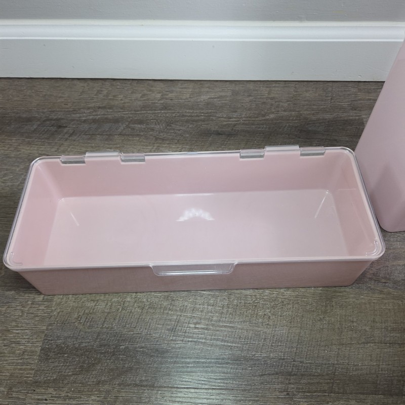 Set Of mDesign Plastic Stackable Storage Box Hinged Clear Lid Pink Containers gallery