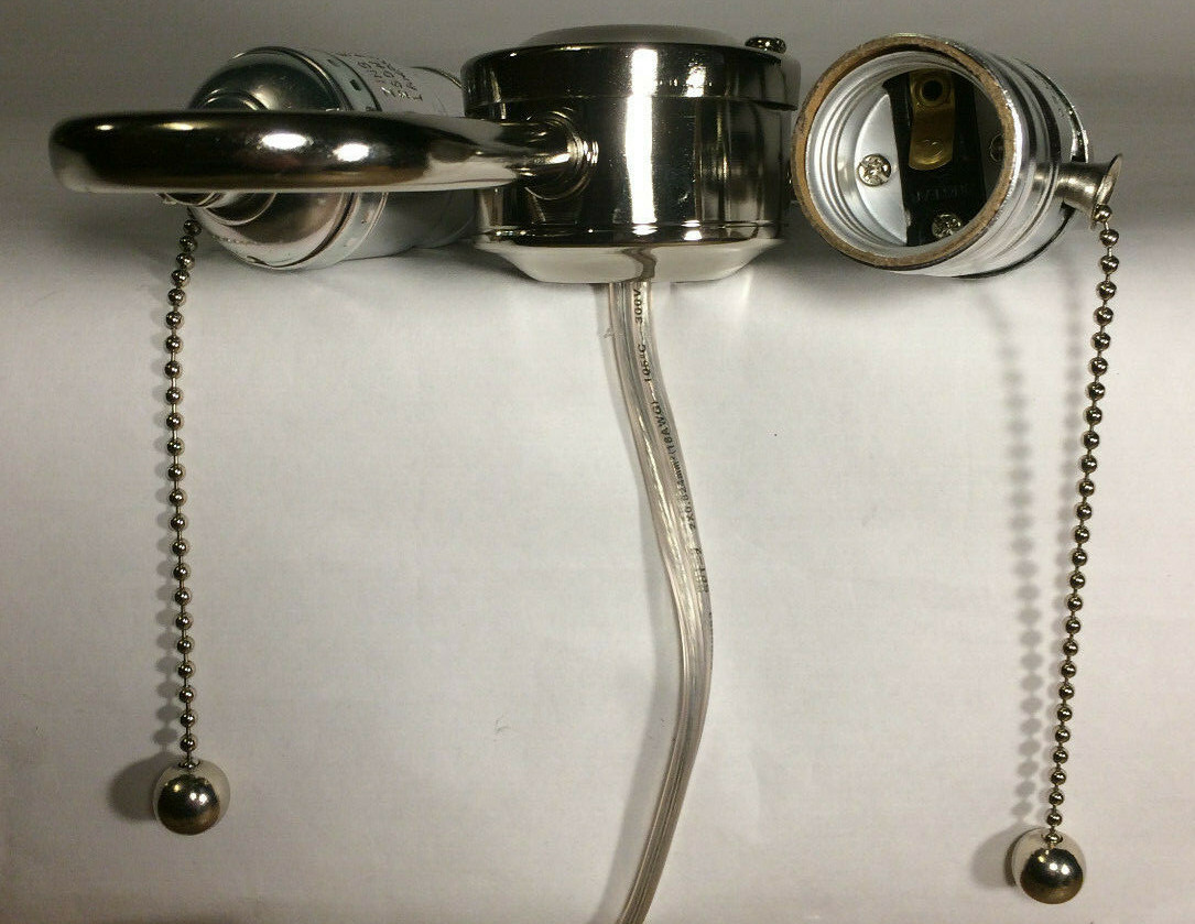 New Wired S-Type 2-Light Lamp Cluster w/ Pull Chain Sockets, Nickel Finish #412N gallery