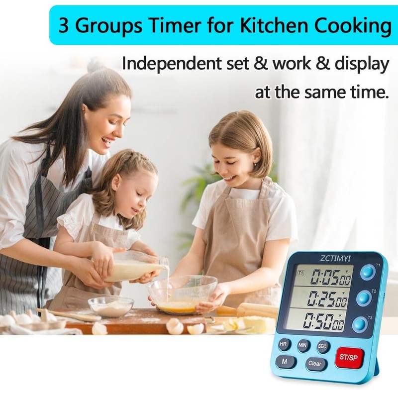 Dual Digital Timer for Kitchen Cooking, 3 Channels Count Down/Up Triple Timer... gallery