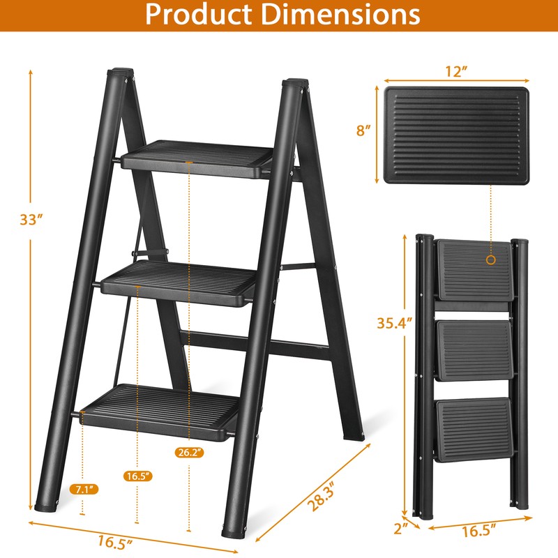 Lightweight 3 Folding Step Stools for Adults with Wide Anti-Slip Pedal Multi Use gallery