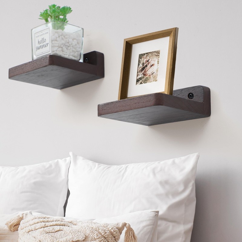 Small Floating Display Ledge Wall Shelf 4x4 Inch Rustic Dark Walnut 8 PCS gallery
