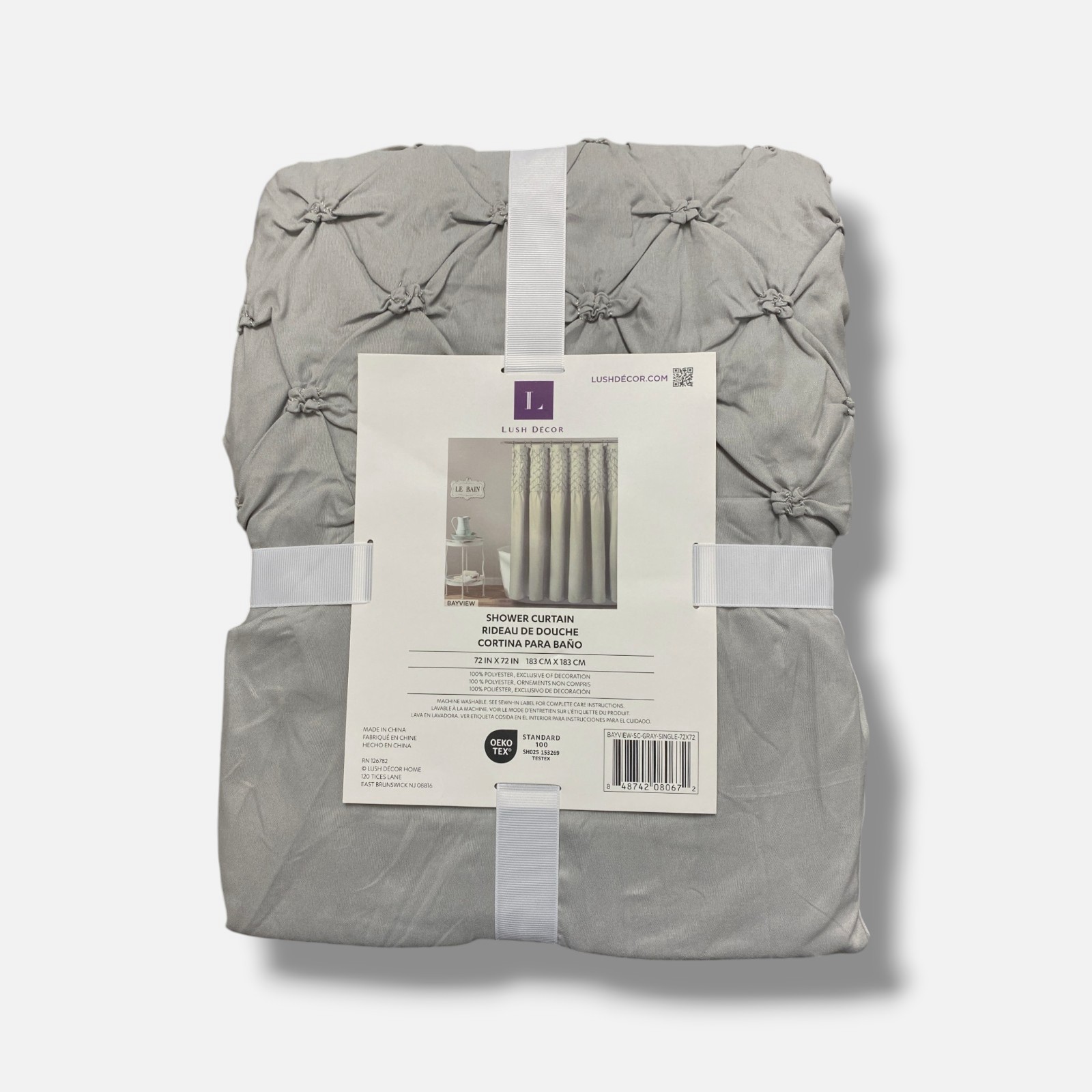Lush Décor Gray Bayview Pintuck Embroidered Shower Curtain | 72" x 72" gallery