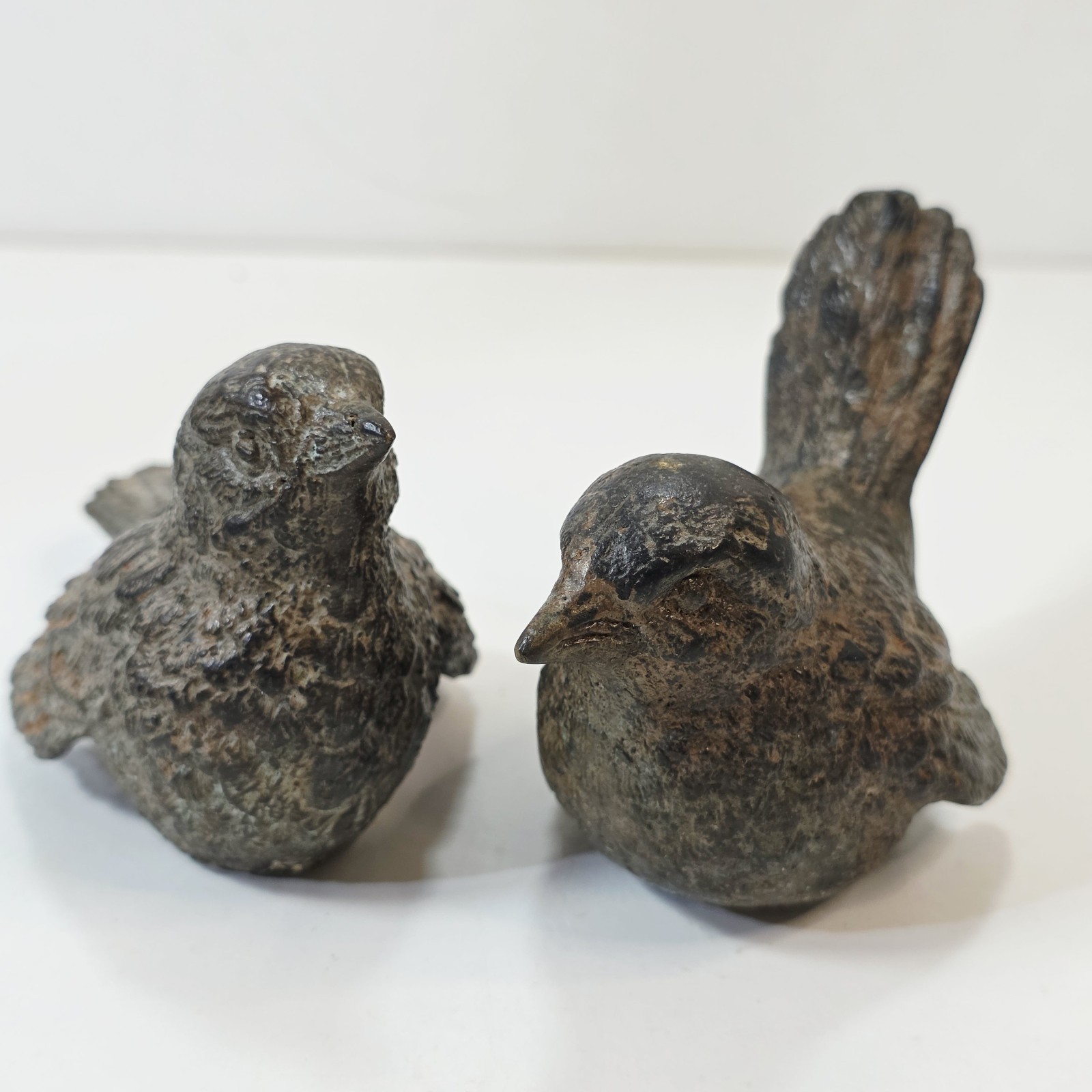 2 Heavy Metal Bird Figure Statue Garden Porch Fountain Decor Antique Brown Black gallery