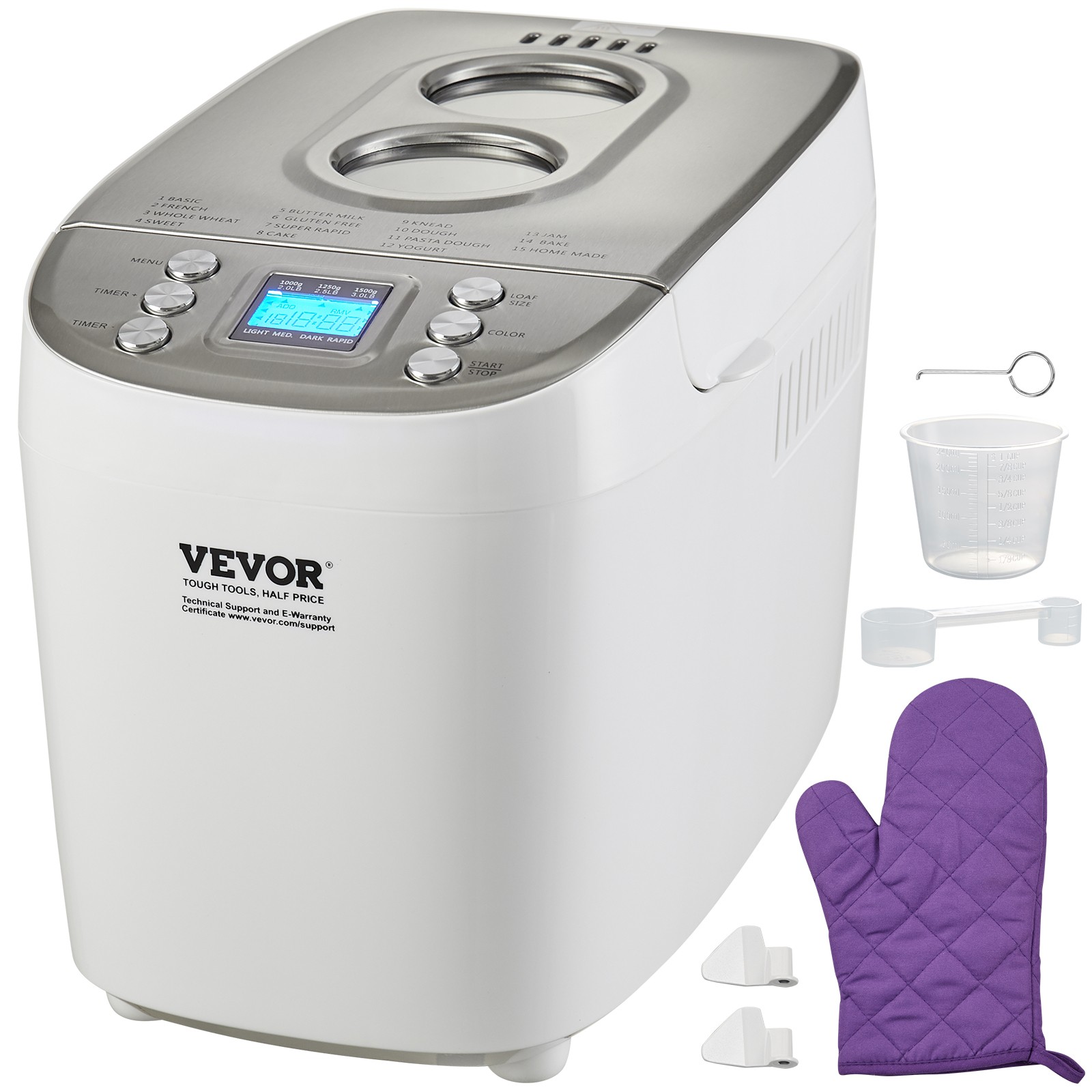 VEVOR 3LB 15-in-1 Bread Maker Automatic Compact Dough Machine Nonstick White gallery