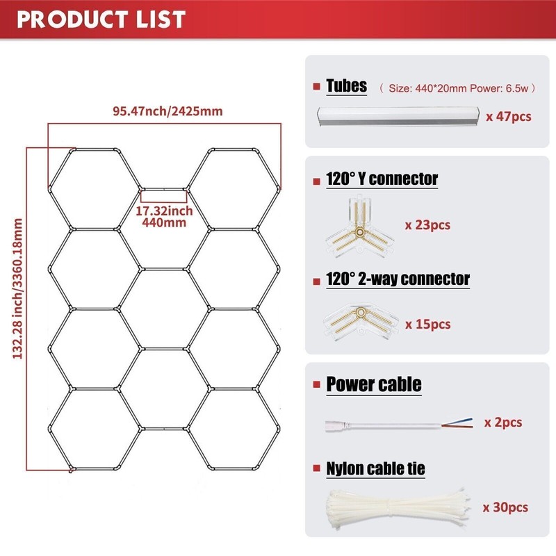 LED Hexagon Garage Lights 11 Grid Hexagonal Ceiling Shop Light 329W for Workshop gallery
