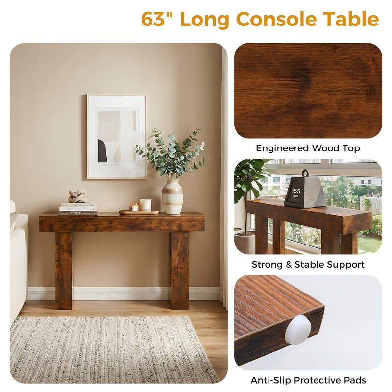 CONCETTA 63" Console Table Farmhouse Sofa Table (Brown, FREESHIP) gallery
