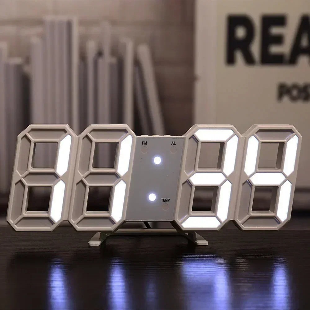 Digital 3D LED Big Wall Desk Alarm Clock Snooze 12/24 Hours Auto Brightness USB gallery
