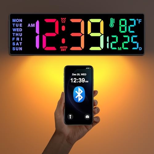 14.2" Large Digital Wall Clock, Bluetooth Auto Time/Date/Day 14.2" Multicolor gallery