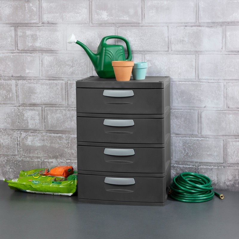 Sterilite 4-Drawer Storage Unit Durable Plastic for Garage, Basement - Dark Gray gallery