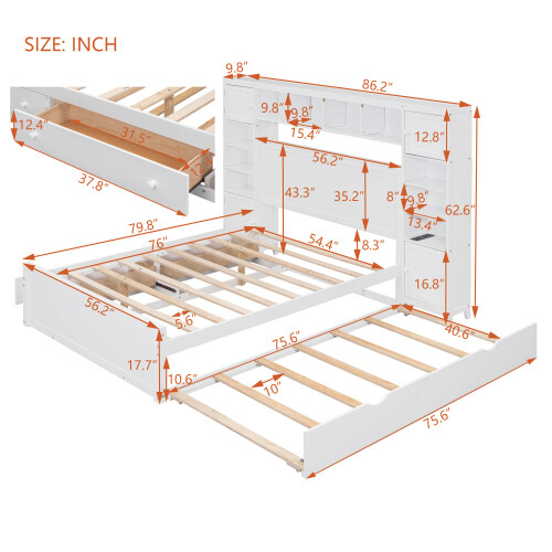 Full Queen Size Platform Bed with Storage Drawers All-in-One Cabinet and Shelves gallery