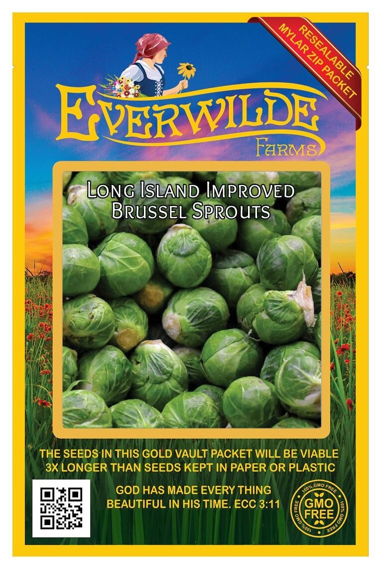 500 Long Island Improved Brussels Sprouts Seeds - Everwilde Farms Mylar Packet gallery