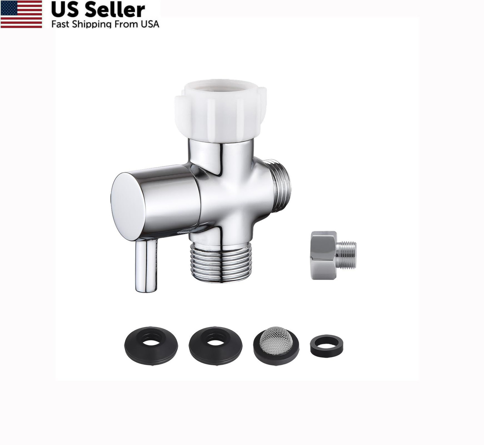 Walkinginrain Bidet T Adapter With Shut off Valve,3 7/8" or 15/16'', Chrome gallery