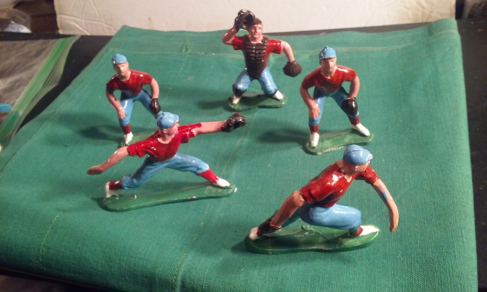 5 Vintage Baseball Players Cake Toppers Miniature Figures 1950's-60's Hong Kong gallery