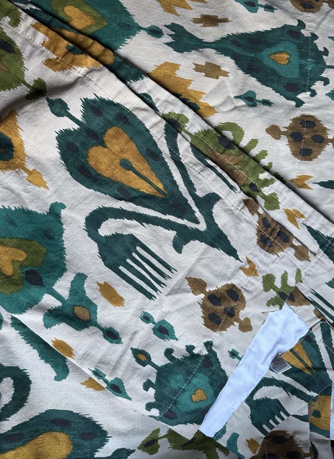 Set 2 World Market Aberdeen Aztec Ikat Green Beige Cotton Curtains 48x84 gallery
