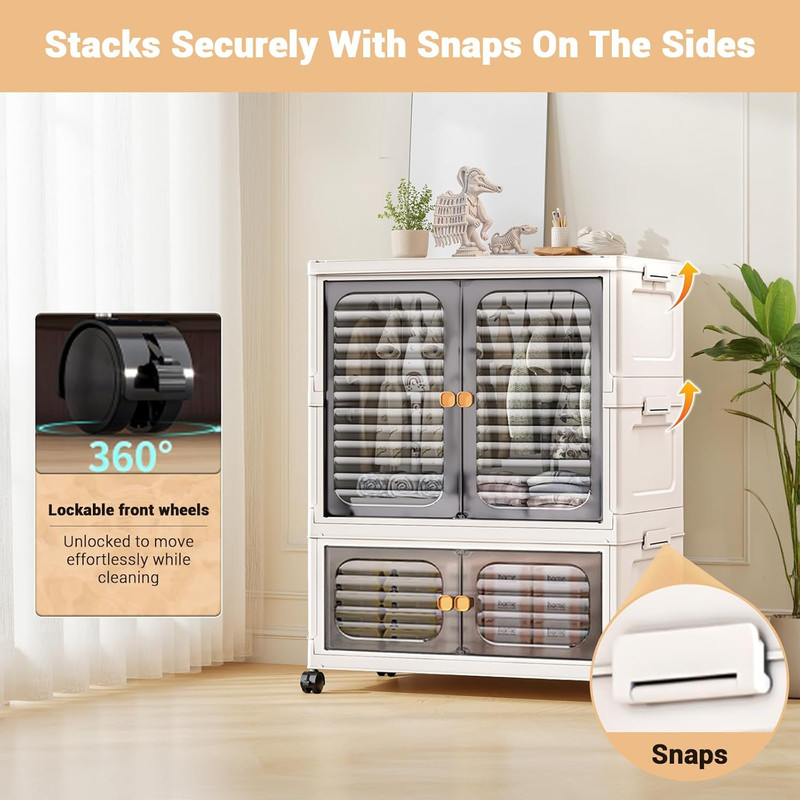 Stackable Storage Bins, Plastic Collapsible Storage Containers with Doors, Wheel gallery