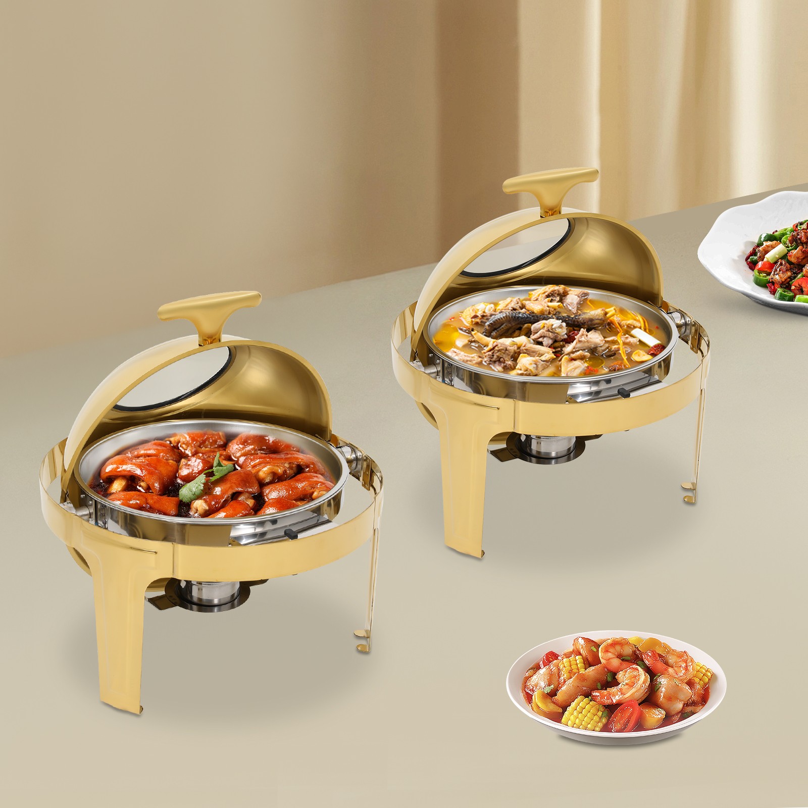 2-Pack Commercial Buffet Chafer Set, 66lb Capacity per Unit - Catering Supplies gallery